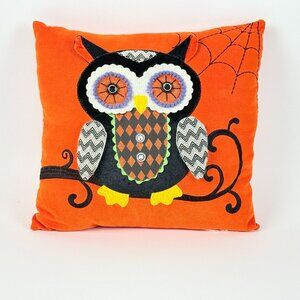Pier 1 Owl Decorative Halloween Orange Pillow Decor Embroidered Applique Cute Ac